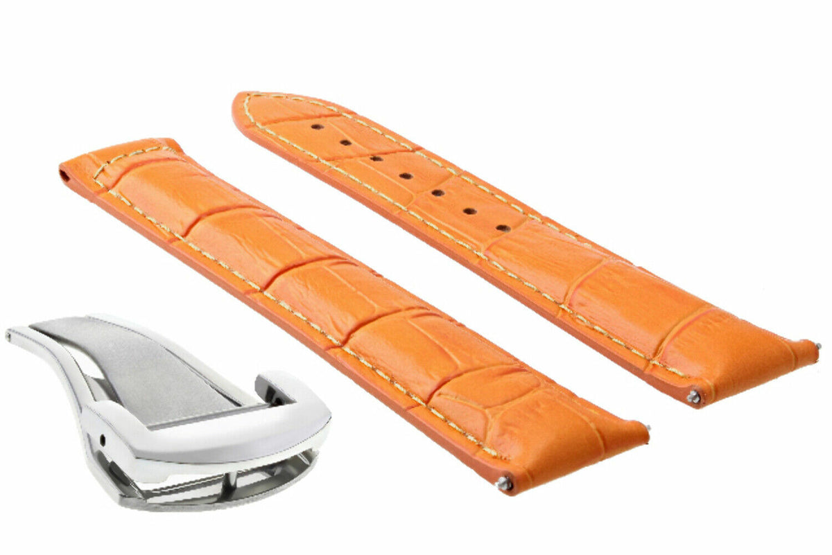 18-19-20-22-24MM LEATHER WATCH BAND STRAP FOR OMEGA SEAMASTER PLANET SPEEDMASTER - 20mm, Orange with White Stitching, view 3