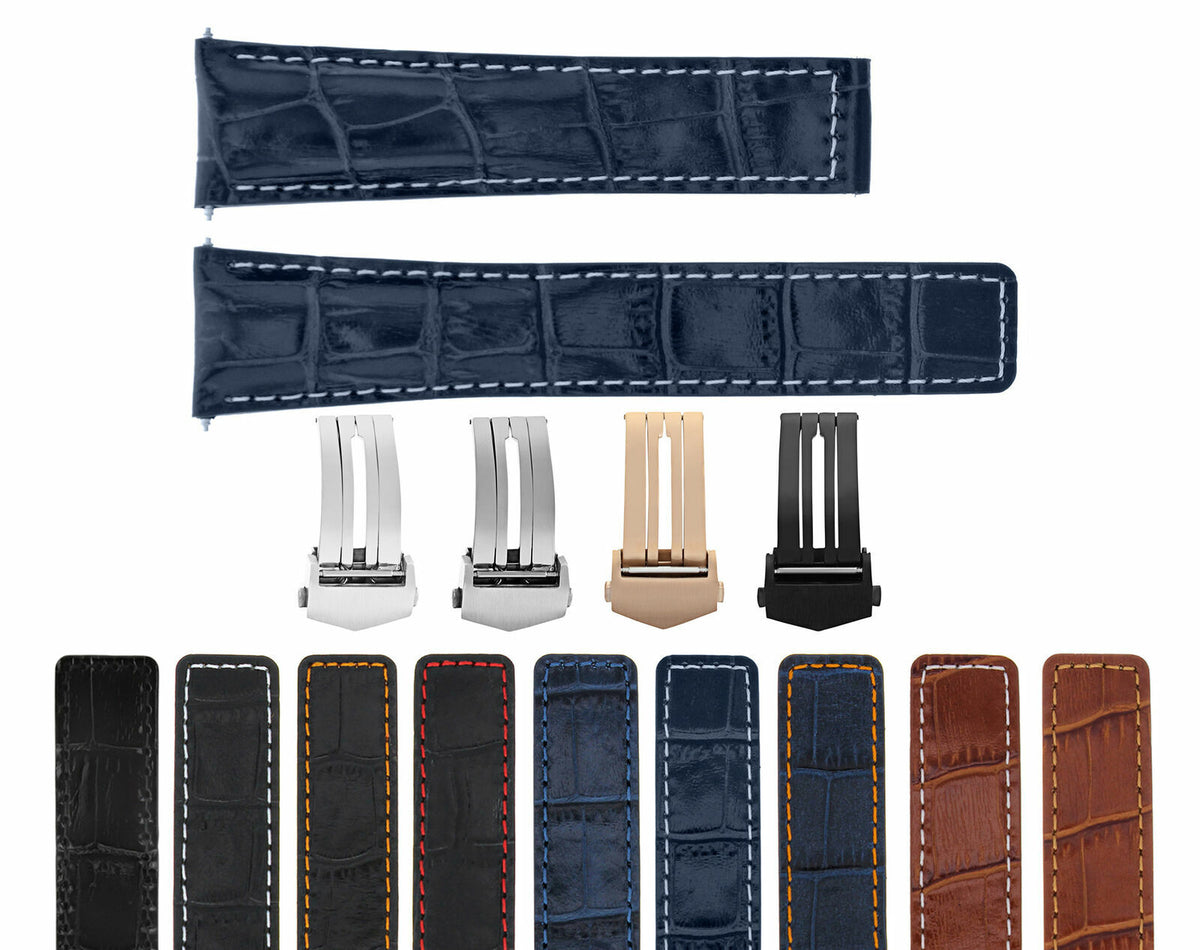 19/16MM-20/16MM LEATHER STRAP BAND UNIVERSAL DEPLOYMENT MATTE STAINLESS STEEL