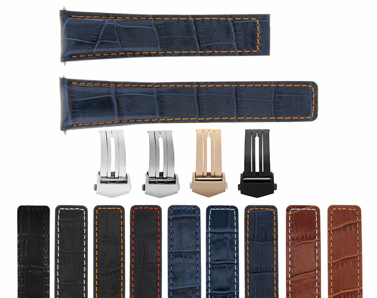 19/16MM-20/16MM LEATHER STRAP BAND FOR TAG HEUER MONZA WR2110 FIT FC5012 -FC5013, Blue with Orange Stitching