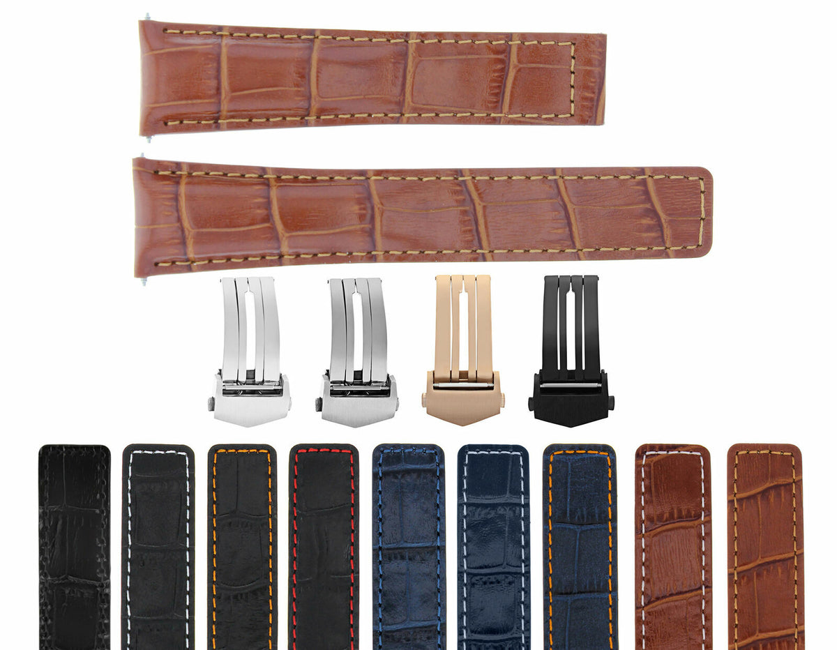 19/16MM-20/16MM LEATHER STRAP BAND UNIVERSAL DEPLOYMENT MATTE STAINLESS STEEL