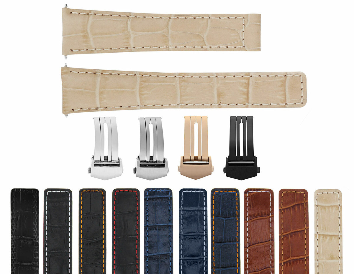 19/16MM-20/16MM LEATHER STRAP BAND UNIVERSAL DEPLOYMENT MATTE STAINLESS STEEL