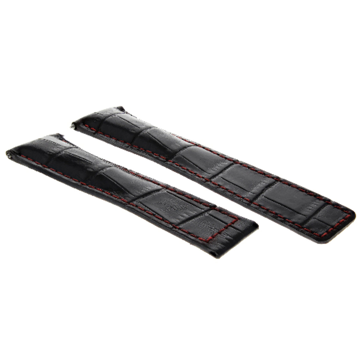 20-22MM REPLACEMENT LEATHER WATCH STRAP BAND ITALY CALF LEATHER UNIVERSAL, Black with Red Stitching, view 2