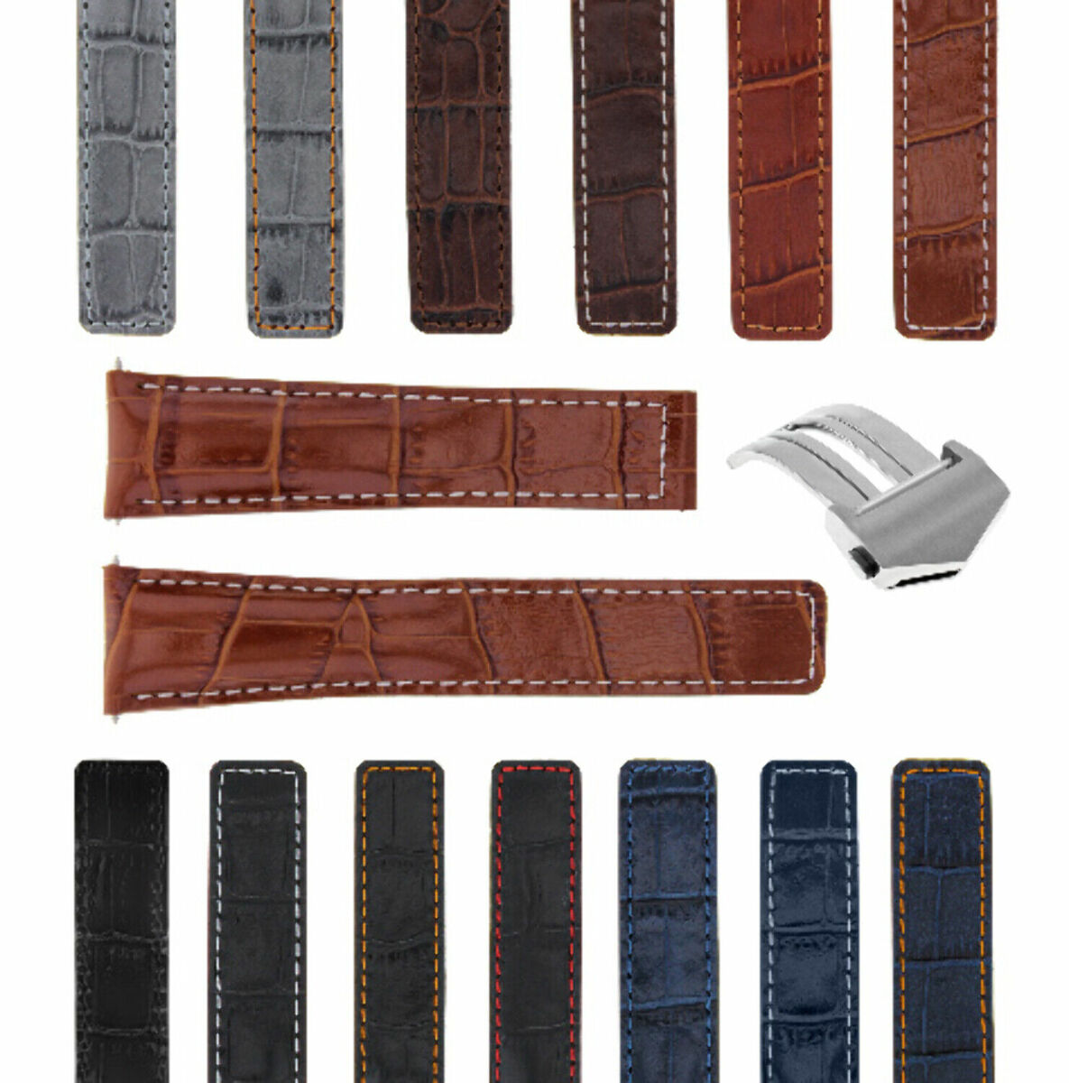 20-22MM LEATHER WATCH STRAP BAND FOR TAG HEUER CARRERA CV2A10 FC5037/39/40 CLASP, Tan with White Stitching