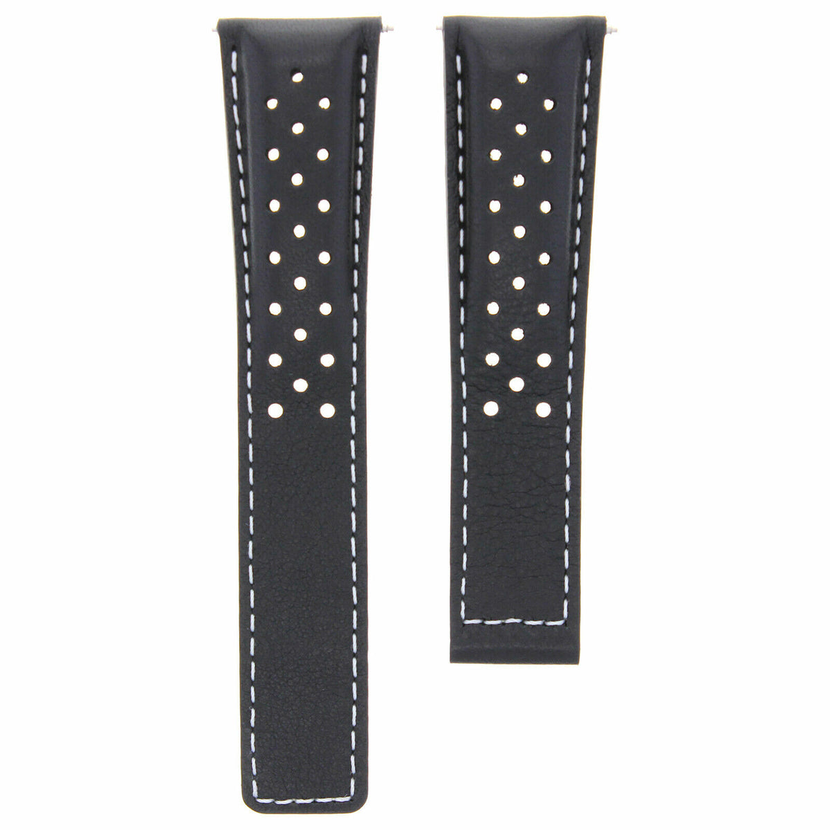 20-22MM LEATHER STRAP BAND UNIVERSAL TWO-PIECE ITALY CALF LEATHER WATCH STRAP, Black with White Stitching