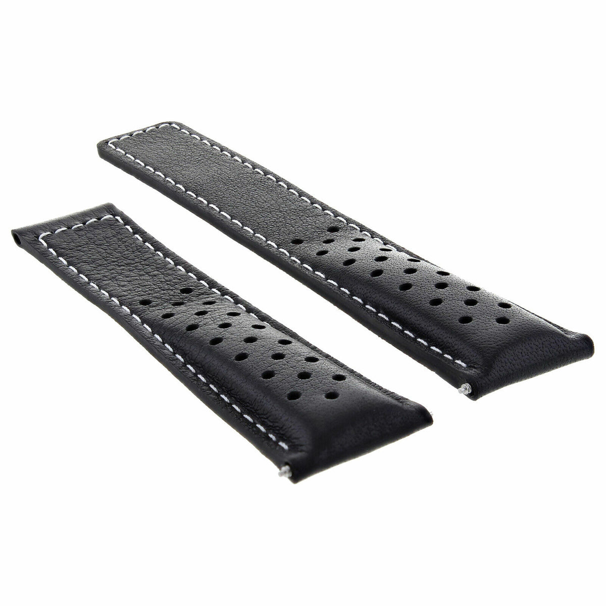 20-22MM LEATHER STRAP BAND FOR TAG HEUER CARRERA CV2010 PERFORAT CLASP FC5037,40, Black with White Stitching, view 4