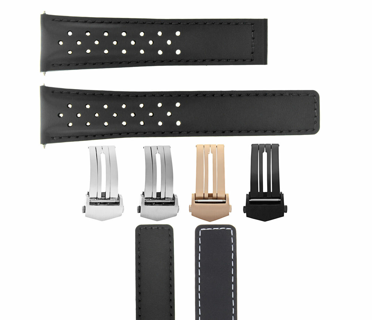 19-20MM LEATHER WATCH BAND STRAP FOR TAG HEUER MONZA PERFORAT CLASP FC5012-5013, Black