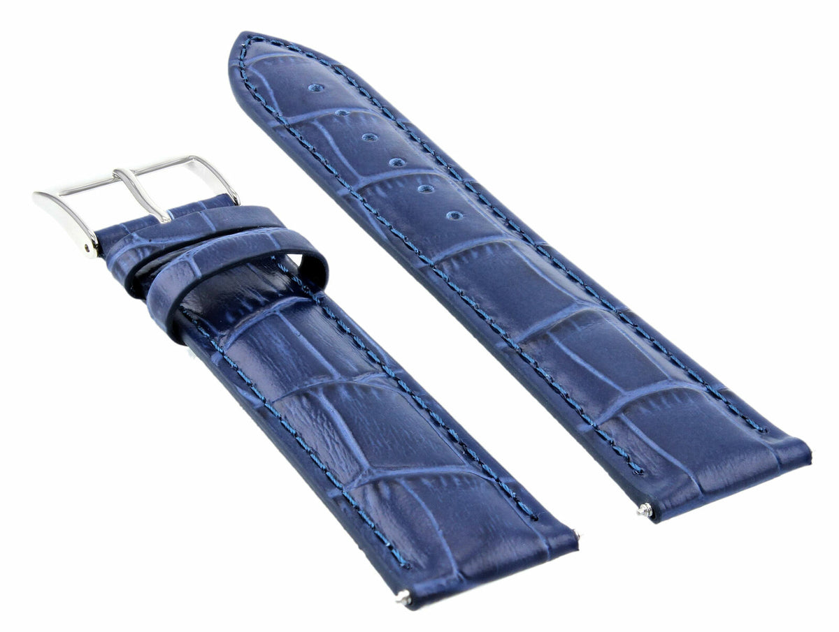 19/16MM-20/16MM LEATHER WATCH BAND STRAP FOR ROLEX WATCH + BUTTERFLY CLASP, Blue, view 3