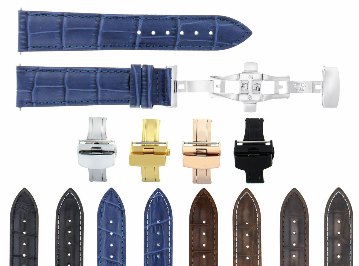 19/16MM-20/16MM LEATHER WATCH BAND STRAP FOR ROLEX WATCH + BUTTERFLY CLASP, Blue