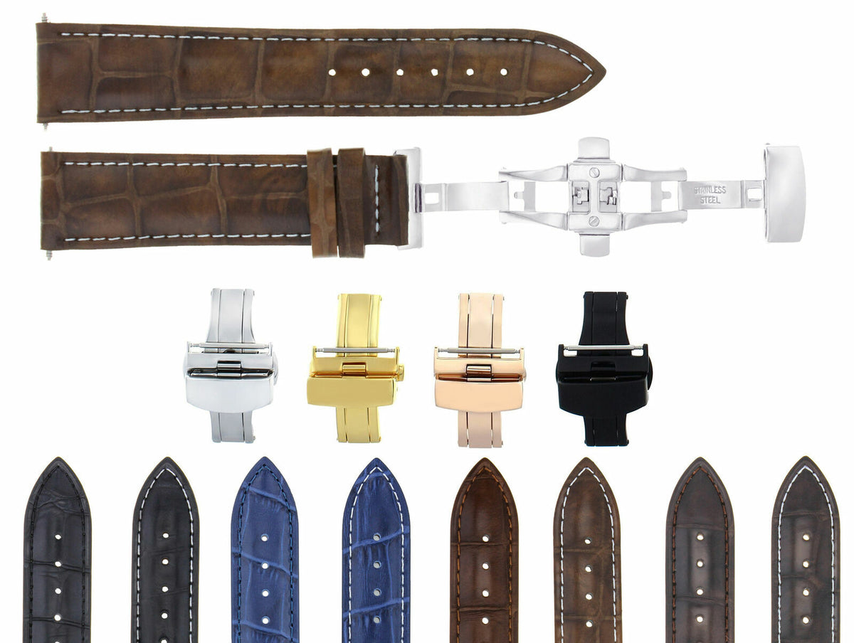 19/16MM-20/16MM LEATHER WATCH BAND STRAP FOR ROLEX WATCH + BUTTERFLY CLASP, Light Brown White Stitching