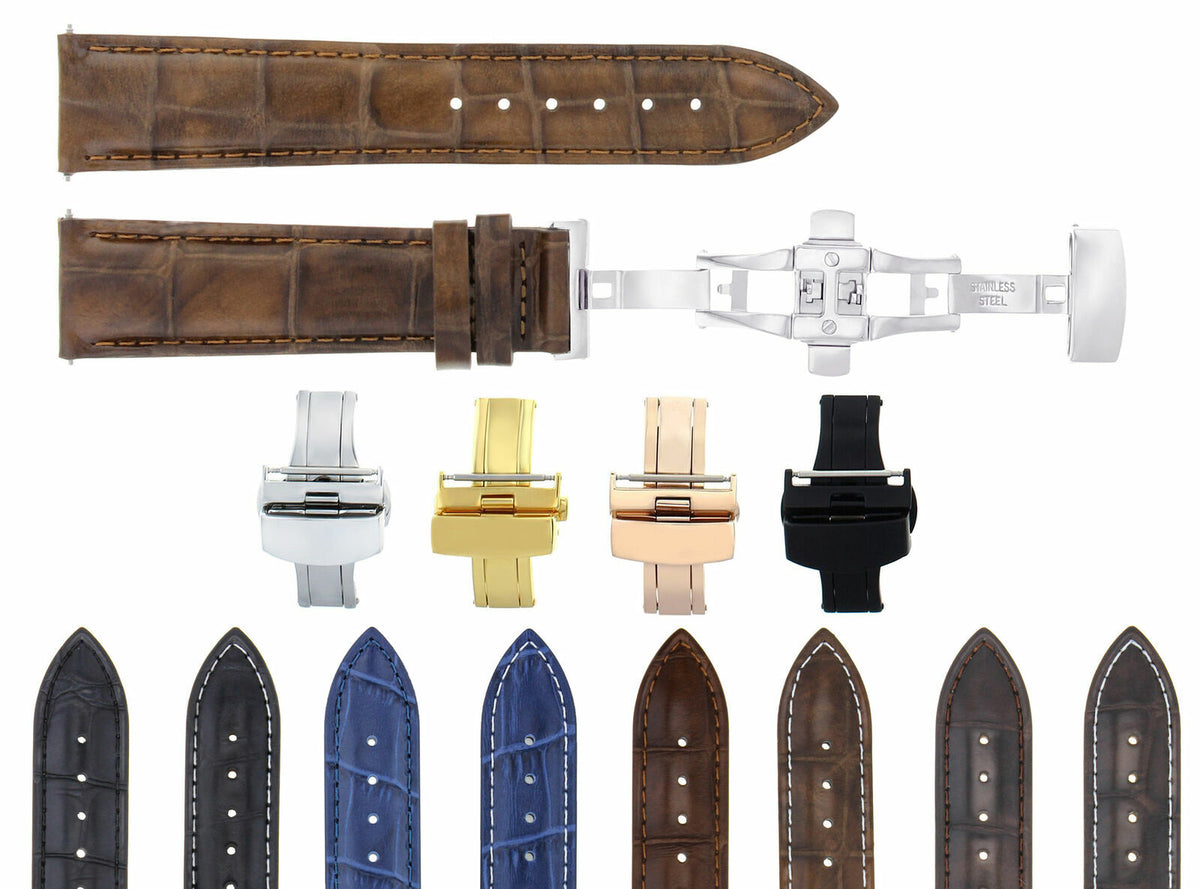 19/16MM-20/16MM LEATHER WATCH BAND STRAP FOR ROLEX WATCH + BUTTERFLY CLASP, Light Brown, underside view