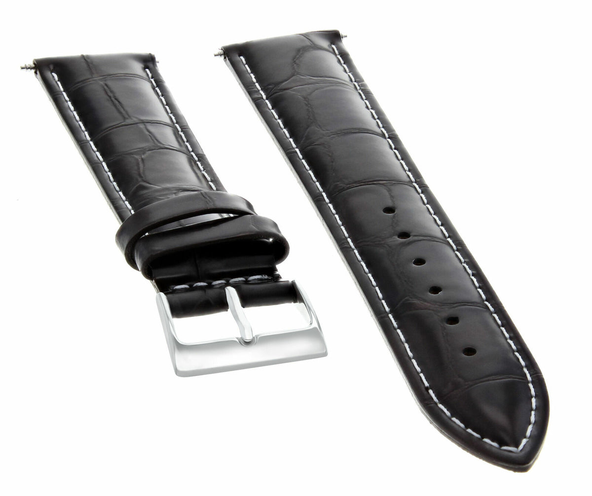 19/16MM-20/16MM LEATHER WATCH BAND STRAP FOR ROLEX WATCH + BUTTERFLY CLASP, Dark Brown White Stitching, front view