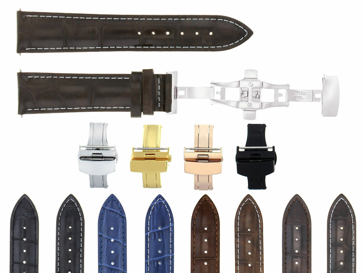 19/16MM-20/16MM LEATHER WATCH BAND STRAP FOR ROLEX WATCH + BUTTERFLY CLASP, Dark Brown White Stitching