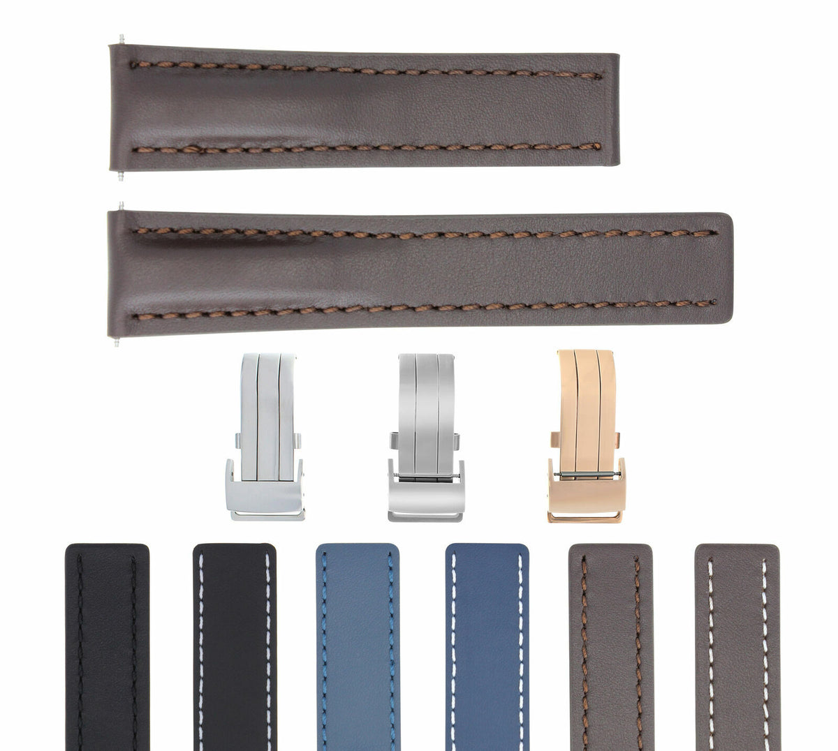 22-24MM Leather Watch Strap Smooth for Breitling Navitimer Bentley Waterproof