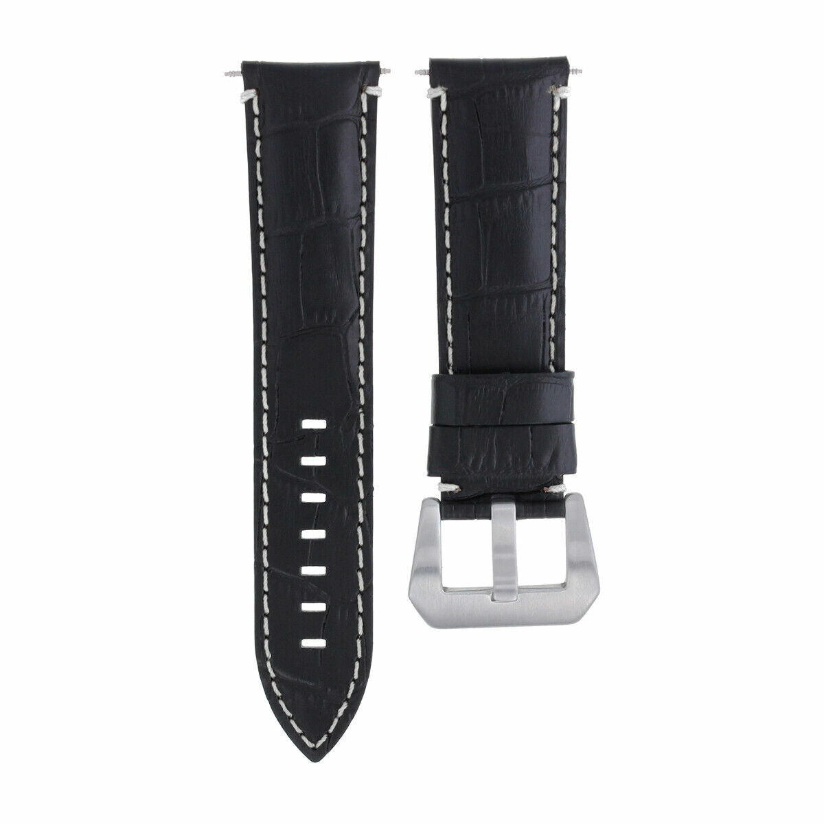 22MM 24MM REPLACEMENT LEATHER WATCH BAND STRAP FOR MONTBLANC TIMEWALKER CHRONO, Black with White Stitching, view 2
