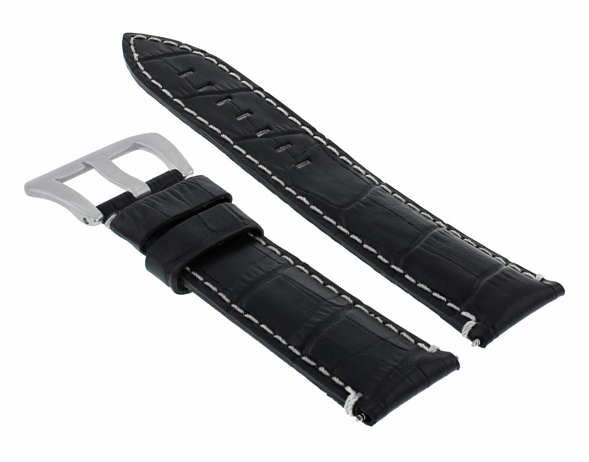 22MM 24MM REPLACEMENT LEATHER WATCH BAND STRAP FOR MONTBLANC TIMEWALKER CHRONO, Black with White Stitching, view 4