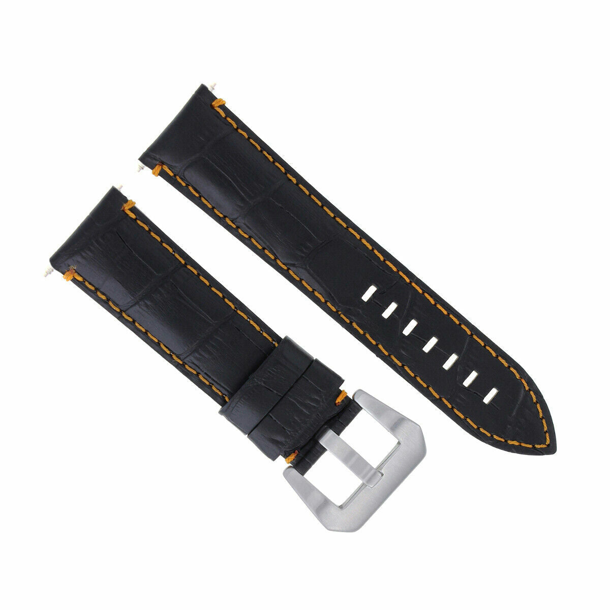 22MM 24MM REPLACEMENT LEATHER WATCH BAND STRAP FOR MONTBLANC TIMEWALKER CHRONO, Black with Orange Stitching, view 3