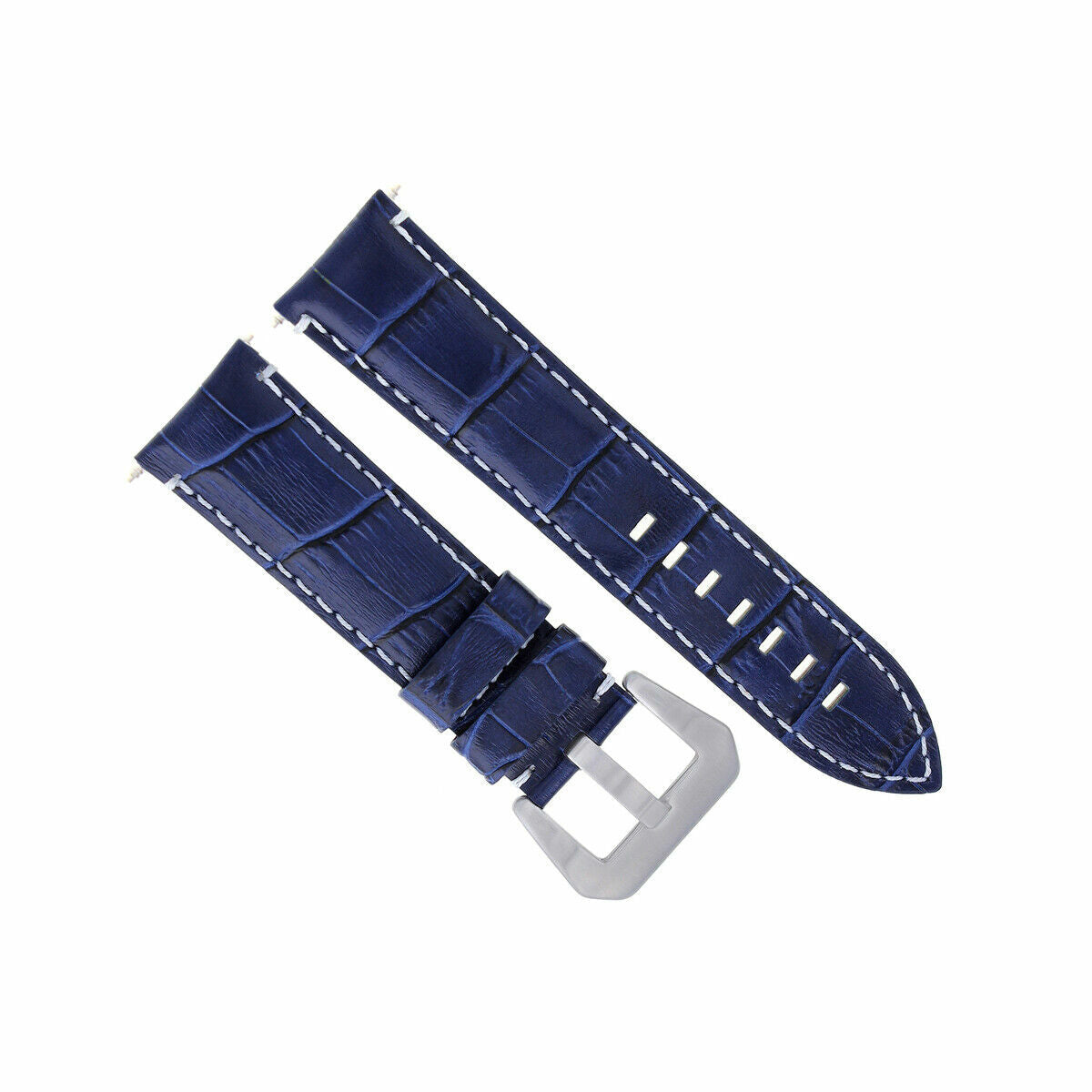 22MM 24MM REPLACEMENT LEATHER WATCH BAND STRAP FOR MONTBLANC TIMEWALKER CHRONO, Blue with White Stitching, view 3