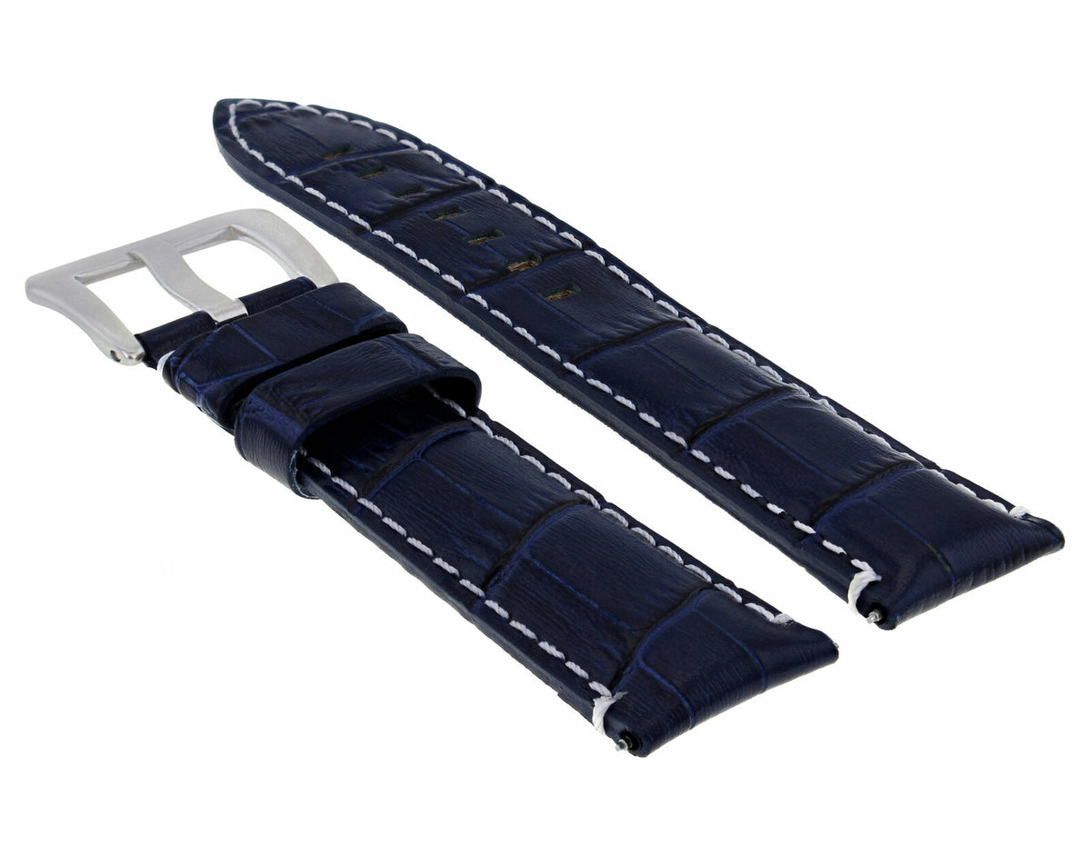 22MM 24MM REPLACEMENT LEATHER WATCH BAND STRAP FOR MONTBLANC TIMEWALKER CHRONO, Blue with White Stitching, view 4