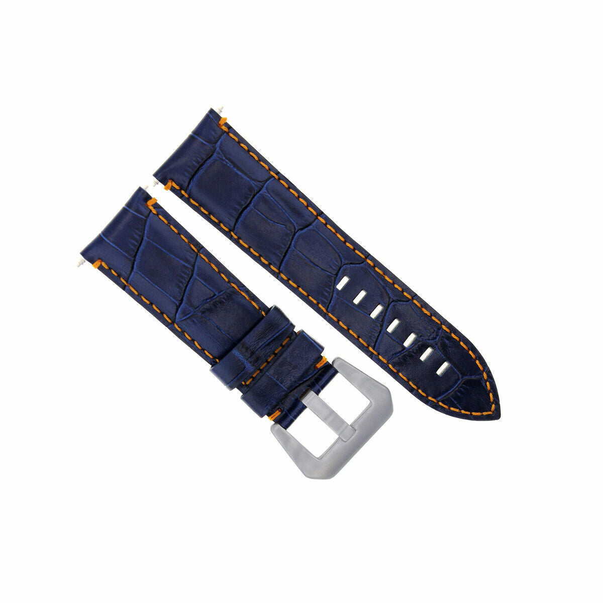 22MM 24MM REPLACEMENT LEATHER WATCH BAND STRAP FOR MONTBLANC TIMEWALKER CHRONO, Blue with Orange Stitching, view 3