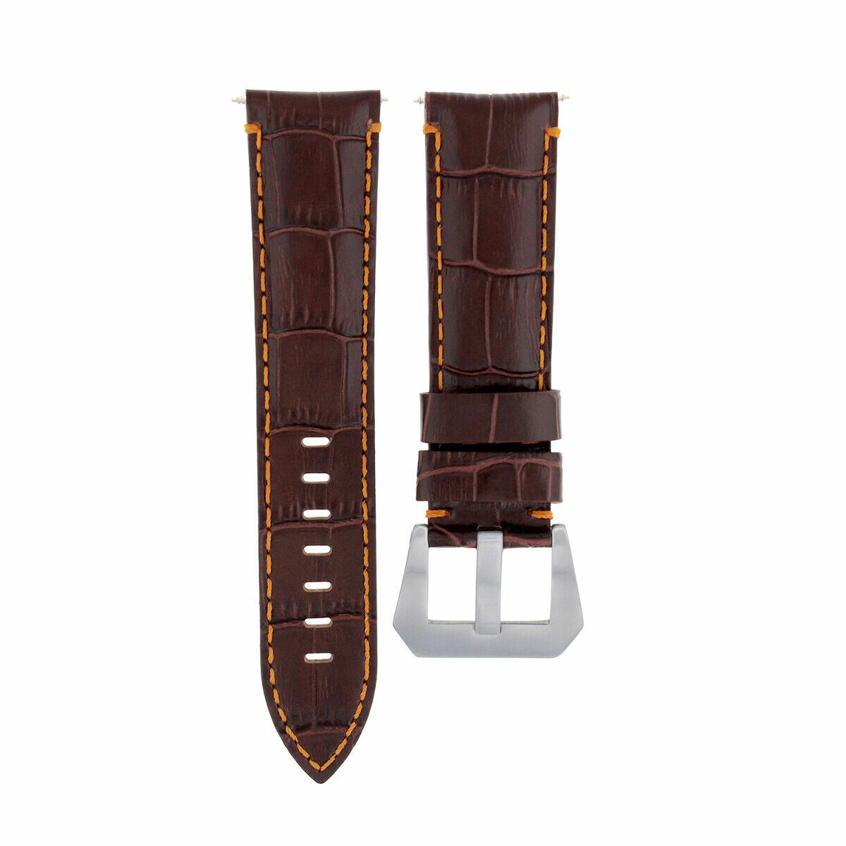 22MM 24MM REPLACEMENT LEATHER WATCH BAND STRAP FOR MONTBLANC TIMEWALKER CHRONO, Brown with Orange Stitching, view 2