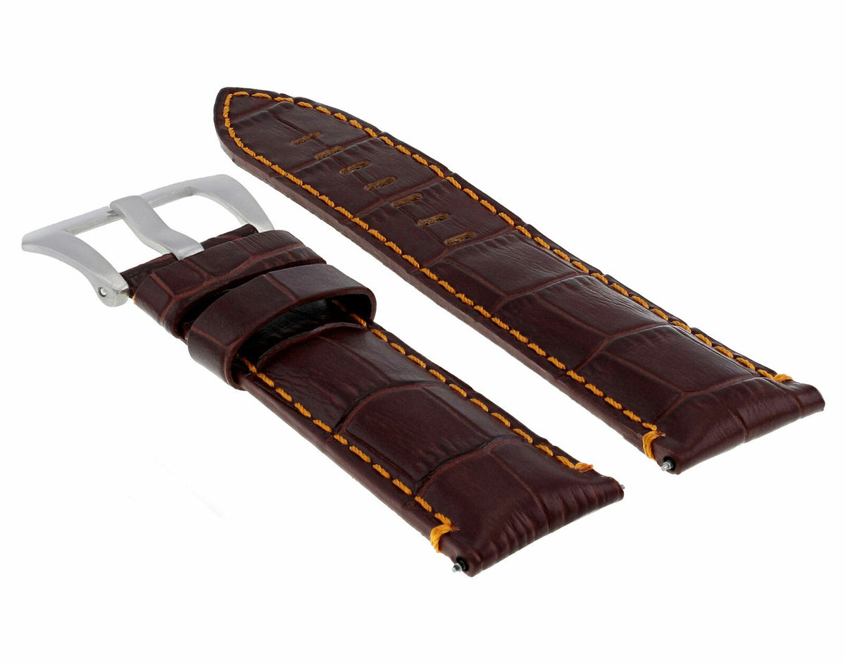 22MM 24MM REPLACEMENT LEATHER WATCH BAND STRAP FOR MONTBLANC TIMEWALKER CHRONO, Brown with Orange Stitching, view 4