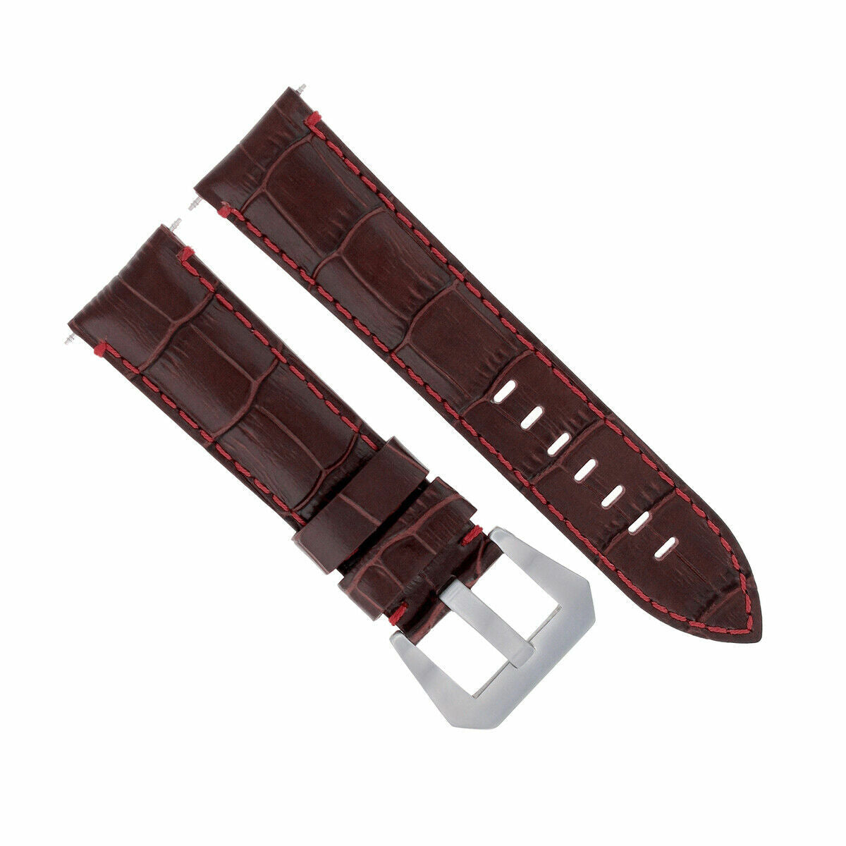 22MM 24MM REPLACEMENT LEATHER WATCH BAND STRAP FOR MONTBLANC TIMEWALKER CHRONO, Brown with Red Stitching, view 3