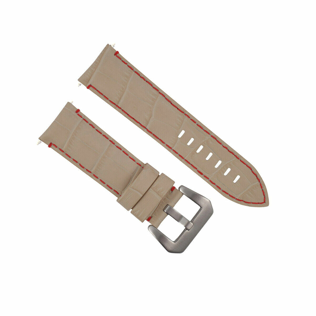 22MM 24MM REPLACEMENT LEATHER WATCH BAND STRAP FOR MONTBLANC TIMEWALKER CHRONO, Beige with Red Stitching, view 2