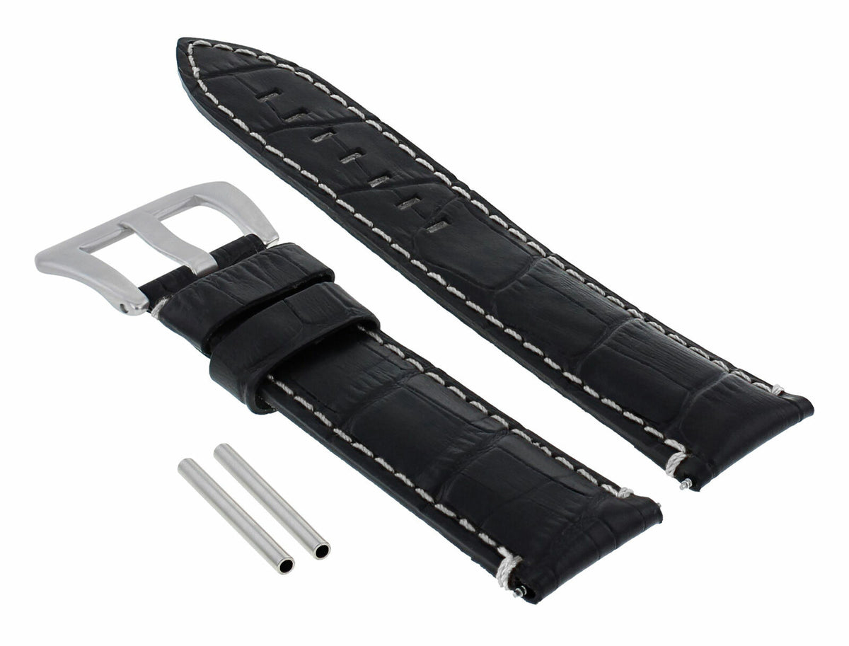 22-24MM LEATHER WATCH BAND STRAP FOR 40-44MM PANERAI MARINA RADIOMIR GMT WATCH - Beige with Red Stitching, Black with White Stitching, view 4