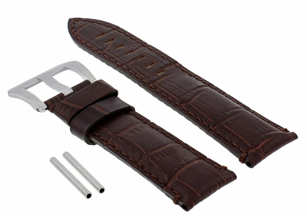 22-24MM LEATHER WATCH BAND STRAP FOR 40-44MM PANERAI MARINA RADIOMIR GMT WATCH - Beige with Red Stitching, Brown, view 4