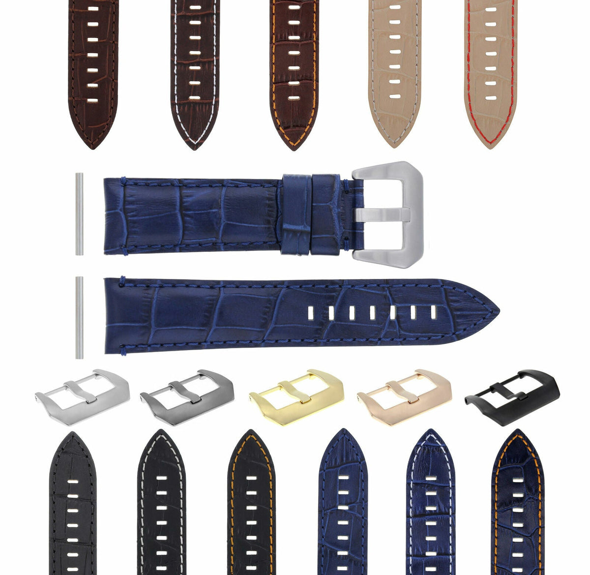 22-24MM LEATHER WATCH BAND STRAP FOR 40-44MM PANERAI MARINA RADIOMIR GMT WATCH - Beige with Red Stitching
