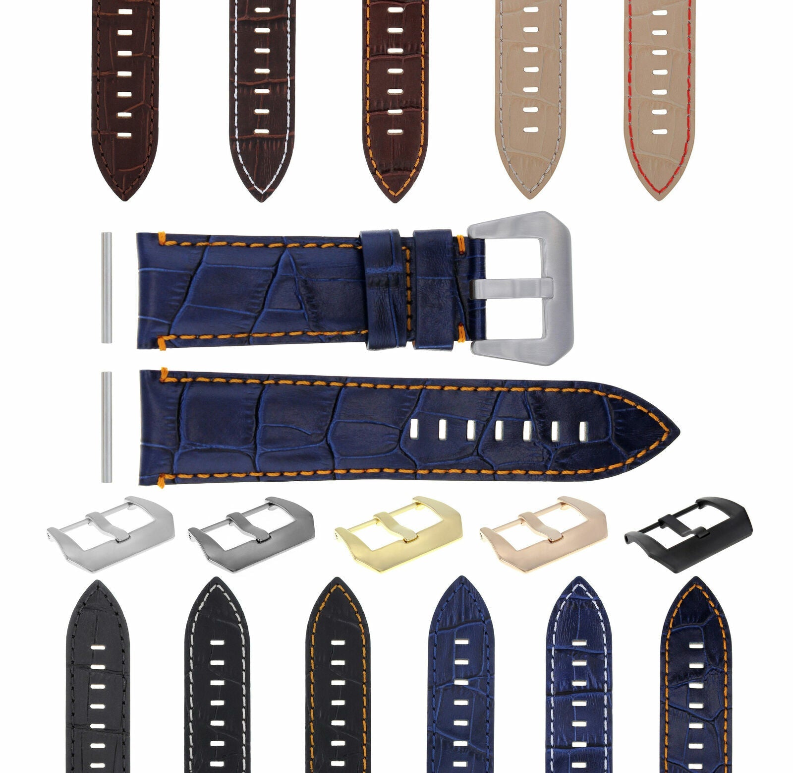 22-24MM LEATHER WATCH BAND STRAP FOR 40-44MM PANERAI MARINA RADIOMIR GMT WATCH - Beige with Red Stitching