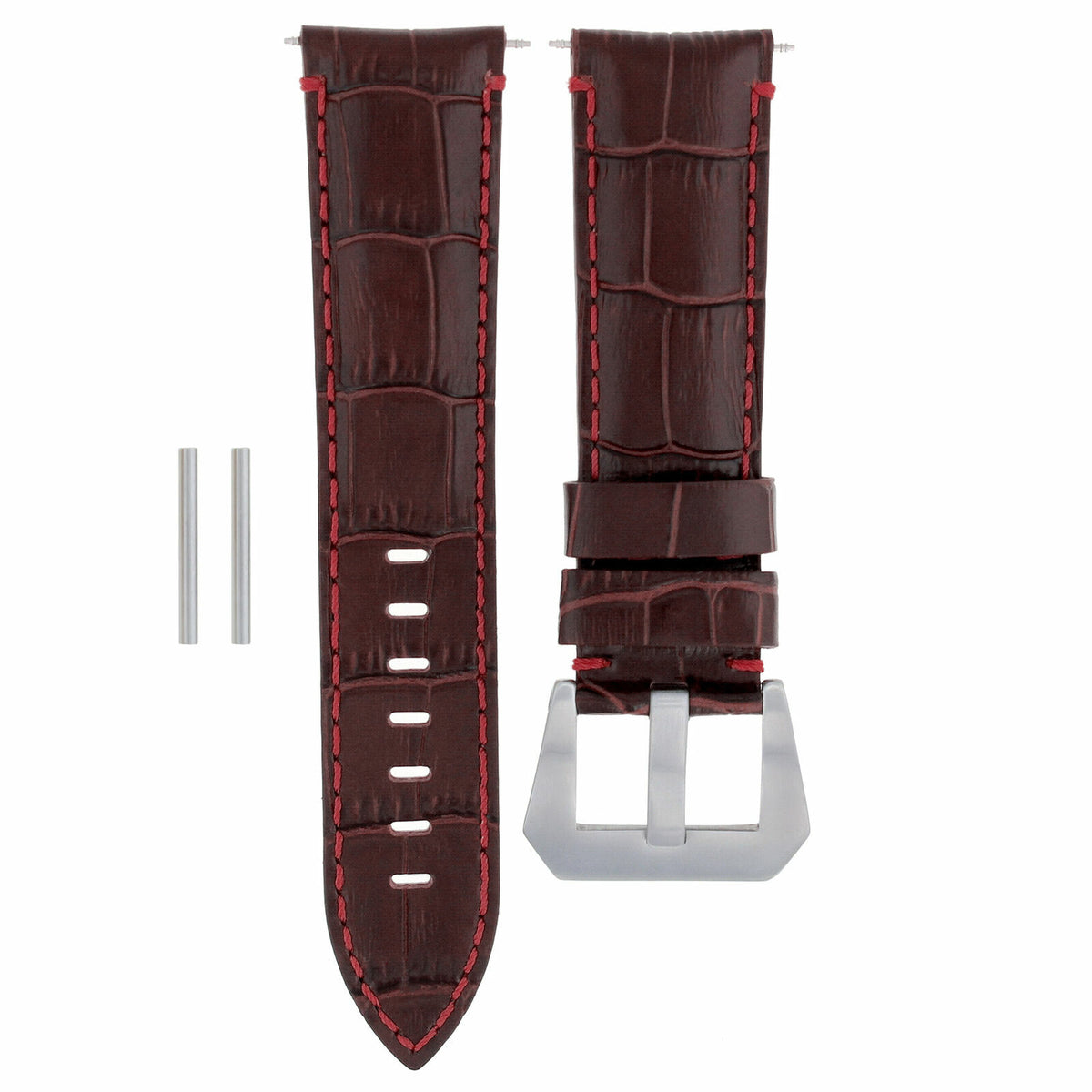 22-24MM LEATHER WATCH BAND STRAP FOR 40-44MM PANERAI MARINA RADIOMIR GMT WATCH - Beige with Red Stitching, Brown with Red Stitching, view 2