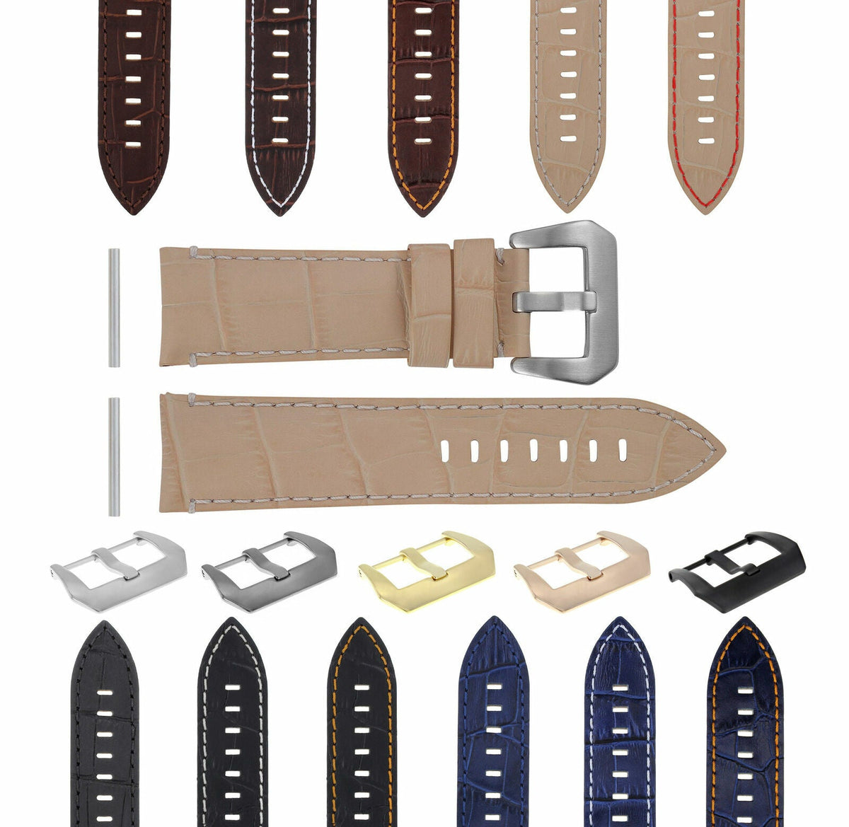 22-24MM LEATHER WATCH BAND STRAP FOR 40-44MM PANERAI MARINA RADIOMIR GMT WATCH - Beige with Red Stitching
