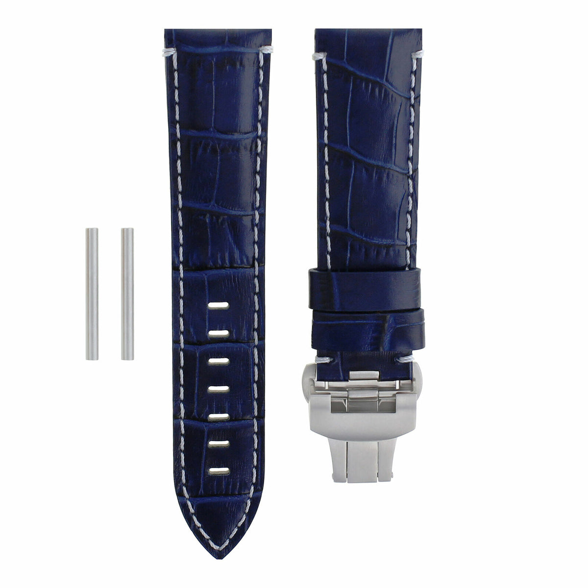 22-24MM LEATHER WATCH BAND STRAP FOR PANERAI MARINA LUMINOR GMT WATCH + CLASP - 22mm, Blue with White Stitching, view 2