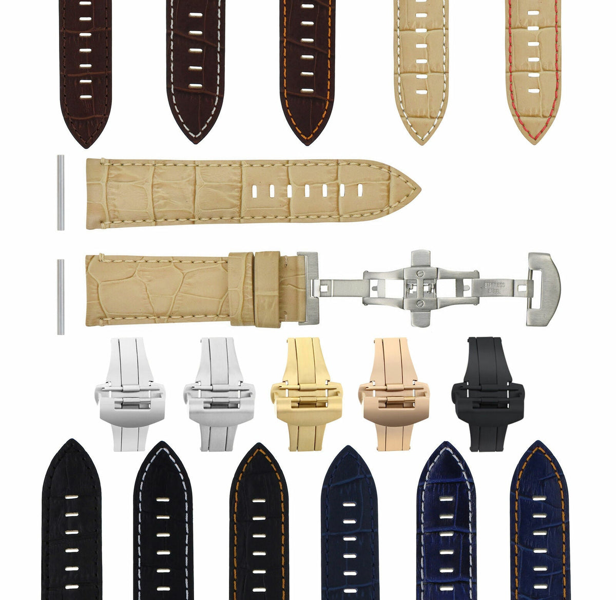 22-24MM LEATHER WATCH BAND STRAP FOR PANERAI MARINA LUMINOR GMT WATCH + CLASP - 22mm