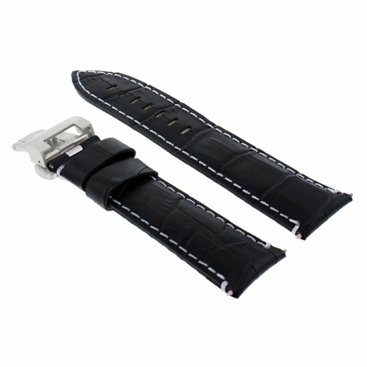 22-24MM LEATHER WATCH BAND STRAP FOR BREITLING NAVITIMER, BENTLEY PILOT WATCH, Black with White Stitching, view 3