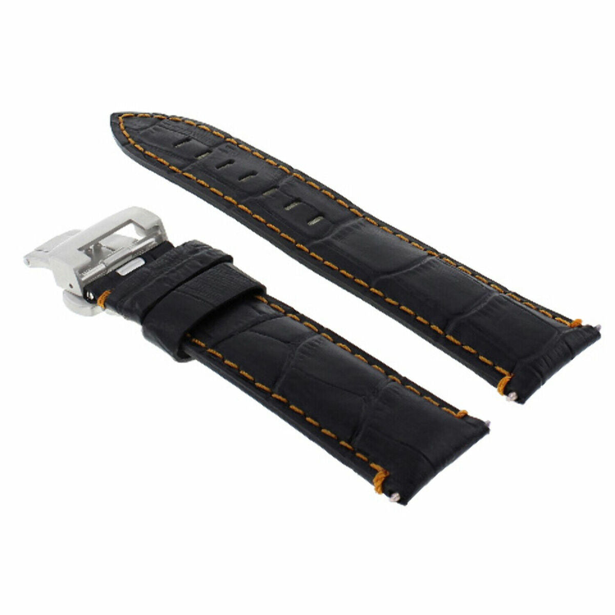 22-24MM LEATHER WATCH BAND STRAP FOR BREITLING NAVITIMER, BENTLEY PILOT WATCH, Black with Orange Stitching, view 3