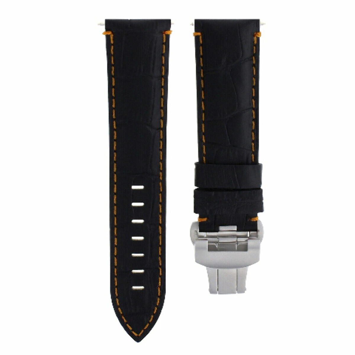 22-24MM LEATHER WATCH BAND STRAP FOR BREITLING NAVITIMER, BENTLEY PILOT WATCH, Black with Orange Stitching