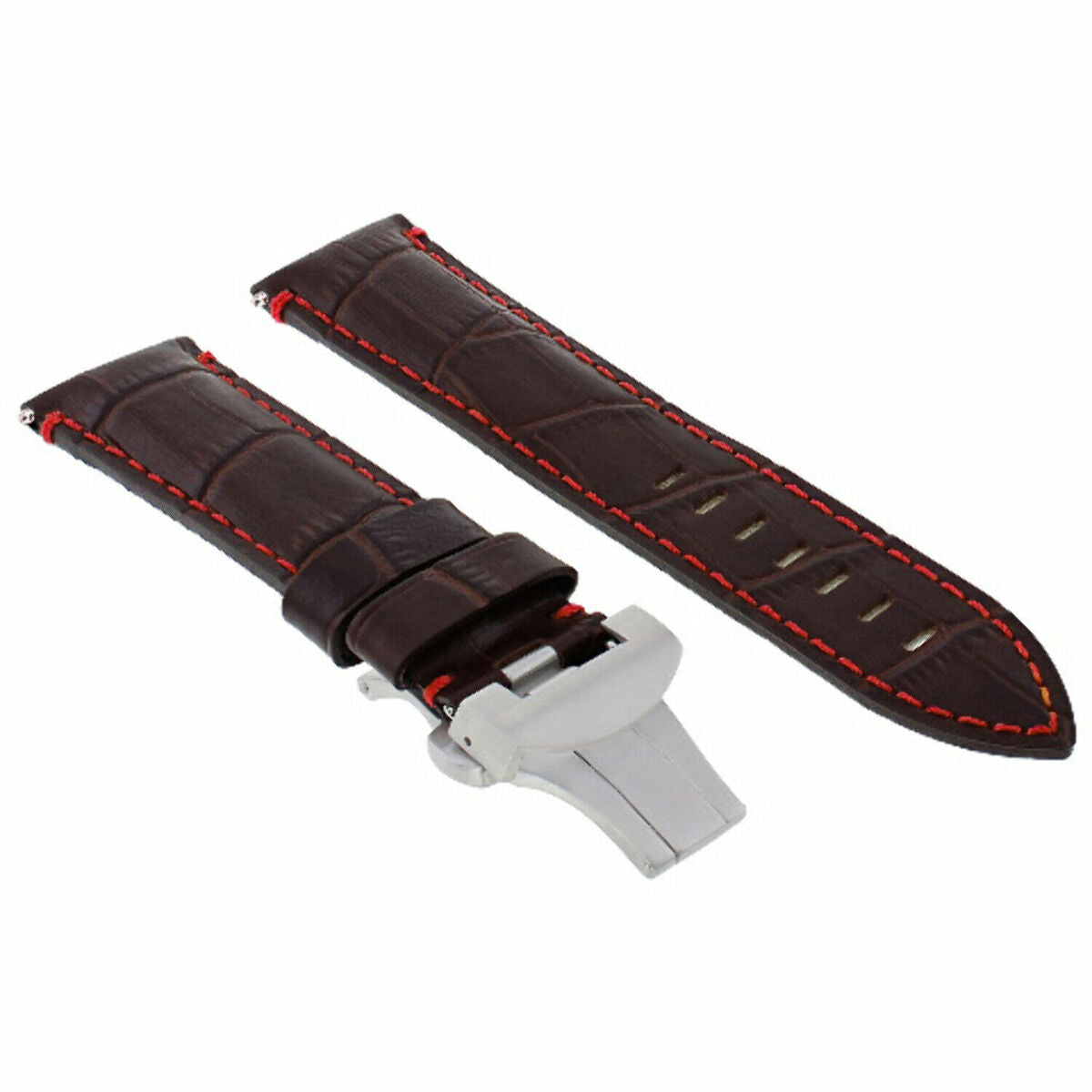 22-24MM LEATHER WATCH BAND STRAP FOR BREITLING NAVITIMER, BENTLEY PILOT WATCH, Brown with Red Stitching, view 4