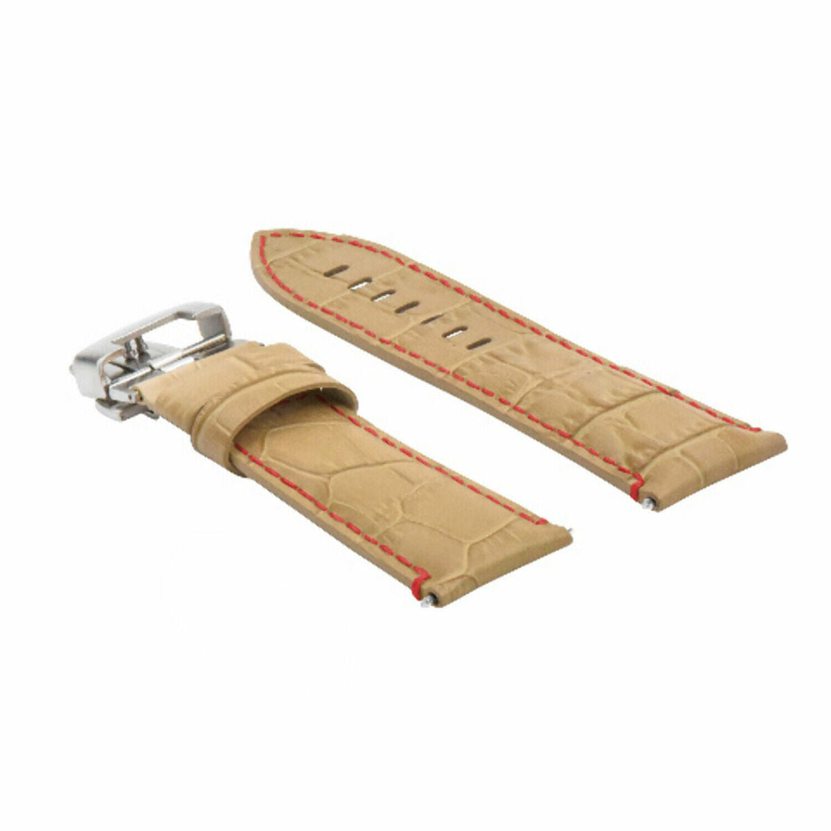 22-24MM LEATHER WATCH BAND STRAP FOR BREITLING NAVITIMER, BENTLEY PILOT WATCH, Beige with Red Stitching, view 2