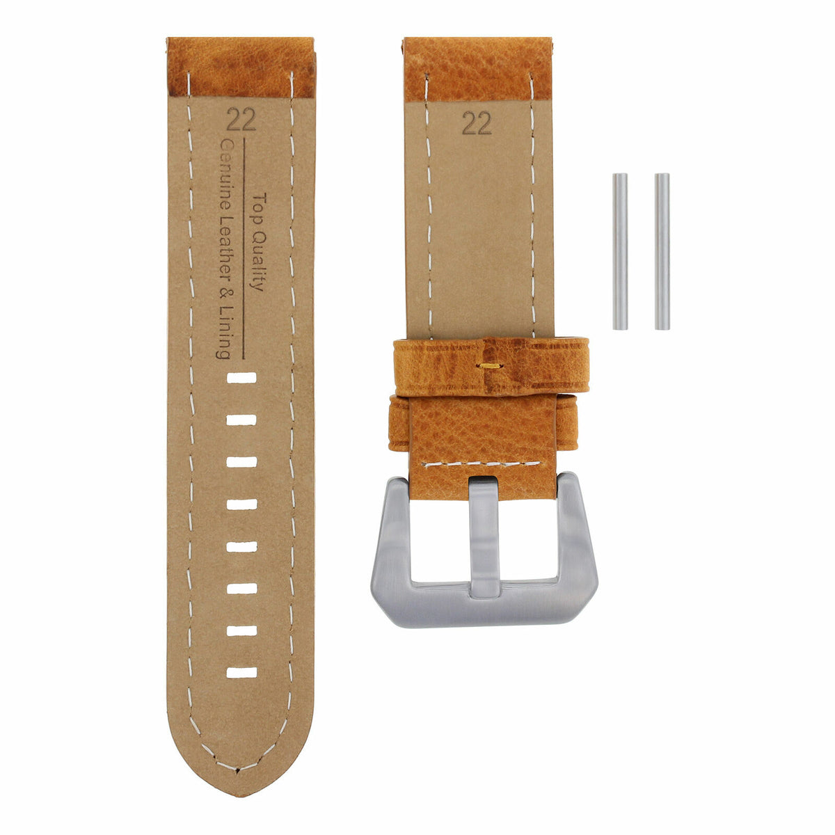 22-24MM LEATHER WATCH BAND STRAP FOR 40- 44MM PANERAI GMT 88 562 441 90 104 560, Tan with Orange Stitching, front view