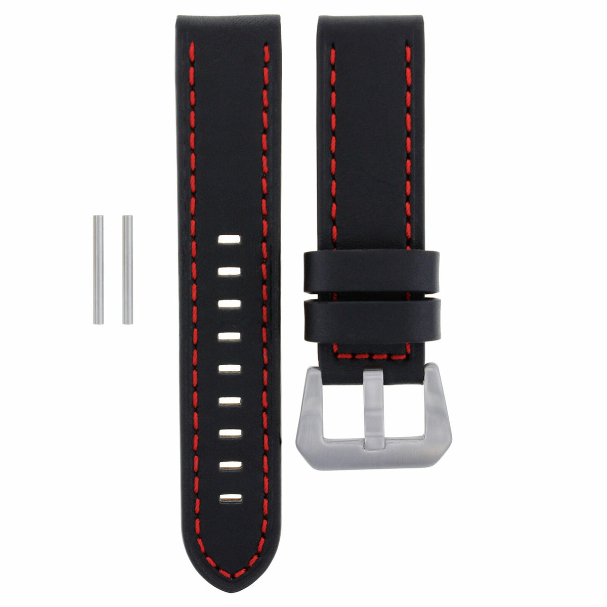 22 -24MM LEATHER WATCH BAND STRAP FOR PAM PANERAI MARINA LUMINOR WATCH LONG, Black with Red Stitching, view 2