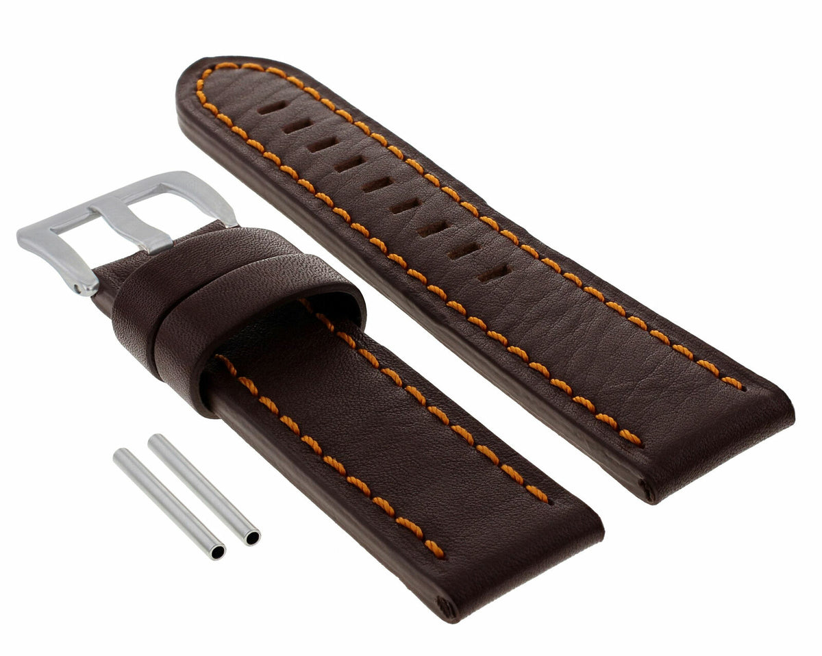 22 -24MM LEATHER WATCH BAND STRAP FOR PAM PANERAI MARINA LUMINOR WATCH LONG, Dark Brown Orange Stitching, view 4