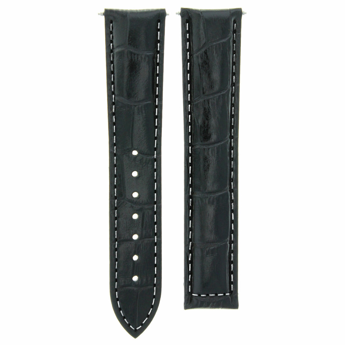 18MM-24MM GENUINE LEATHER WATCH BAND STRAP WITH CLASP FOR OMEGA SEAMASTER PLANET, Black with White Stitching, view 2