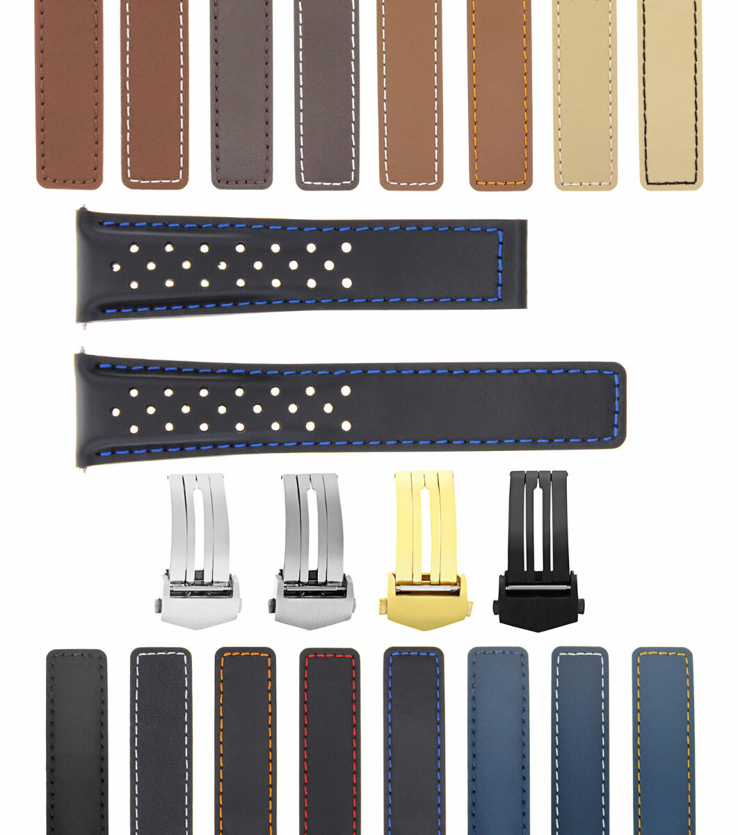 PERFORATED 19-20-22MM LEATHER WATCH BAND STRAP UNIVERSAL GENUINE ITALIAN CALF