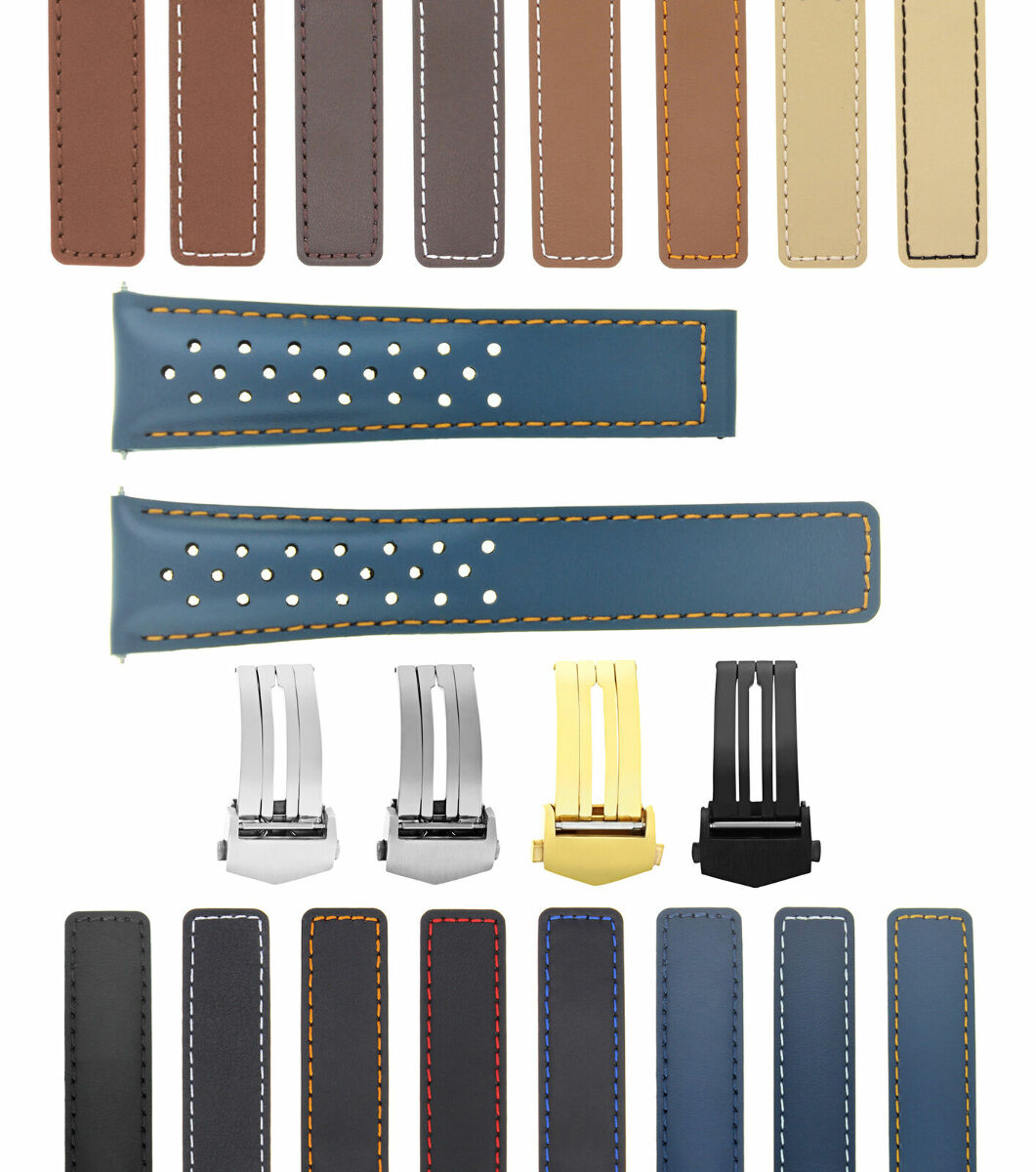 PERFORATED 19-20-22MM LEATHER WATCH BAND STRAP UNIVERSAL GENUINE ITALIAN CALF