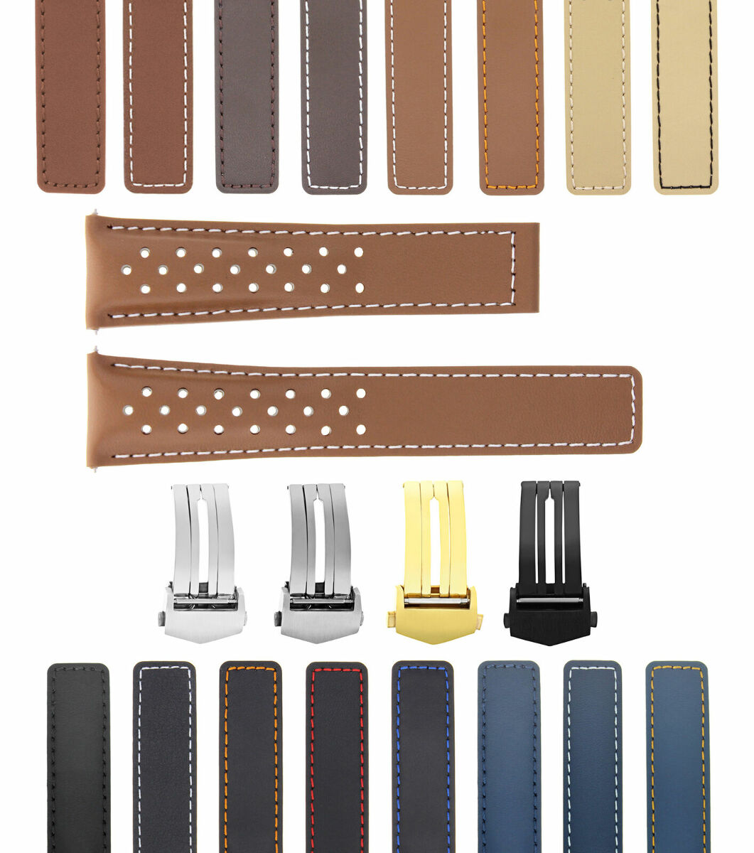 PERFORATED 19-20-22MM LEATHER WATCH BAND STRAP UNIVERSAL GENUINE ITALIAN CALF
