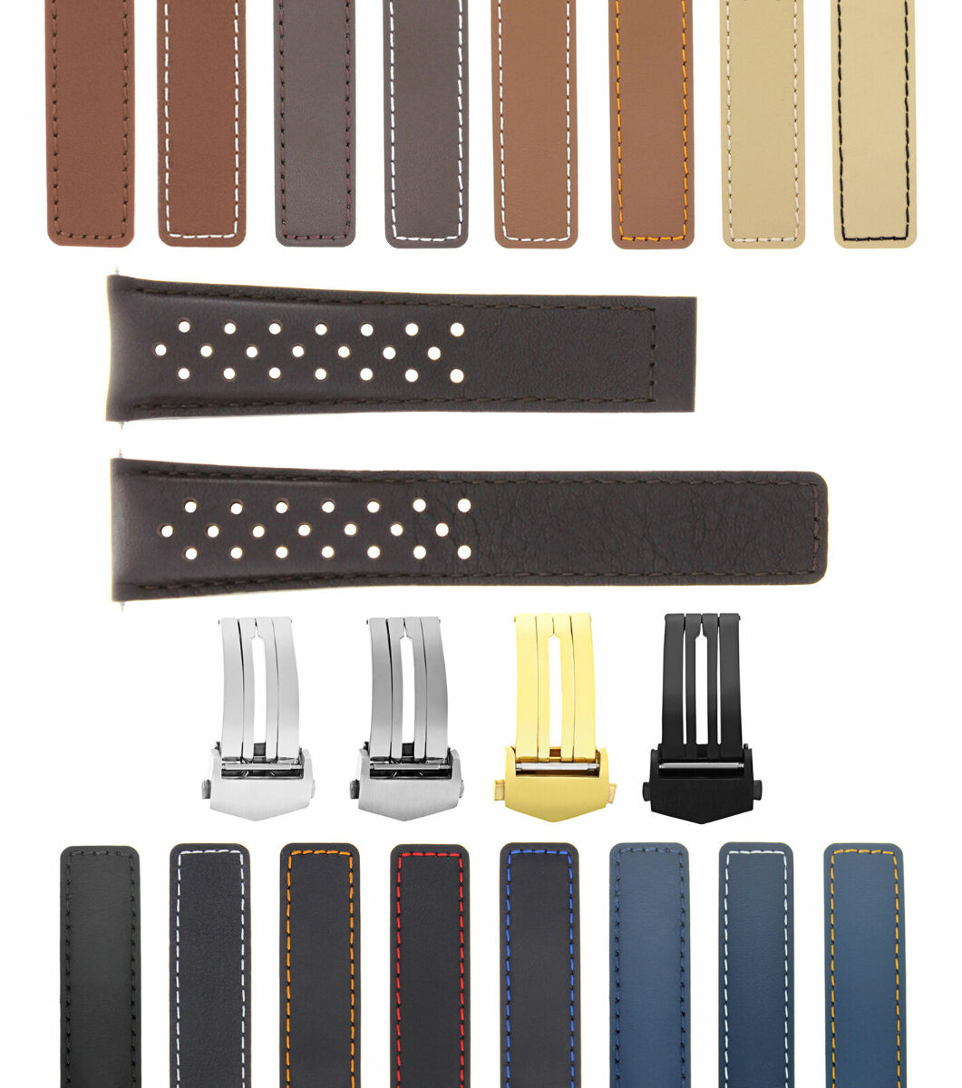 PERFORATED 19-20-22MM LEATHER WATCH BAND STRAP UNIVERSAL GENUINE ITALIAN CALF