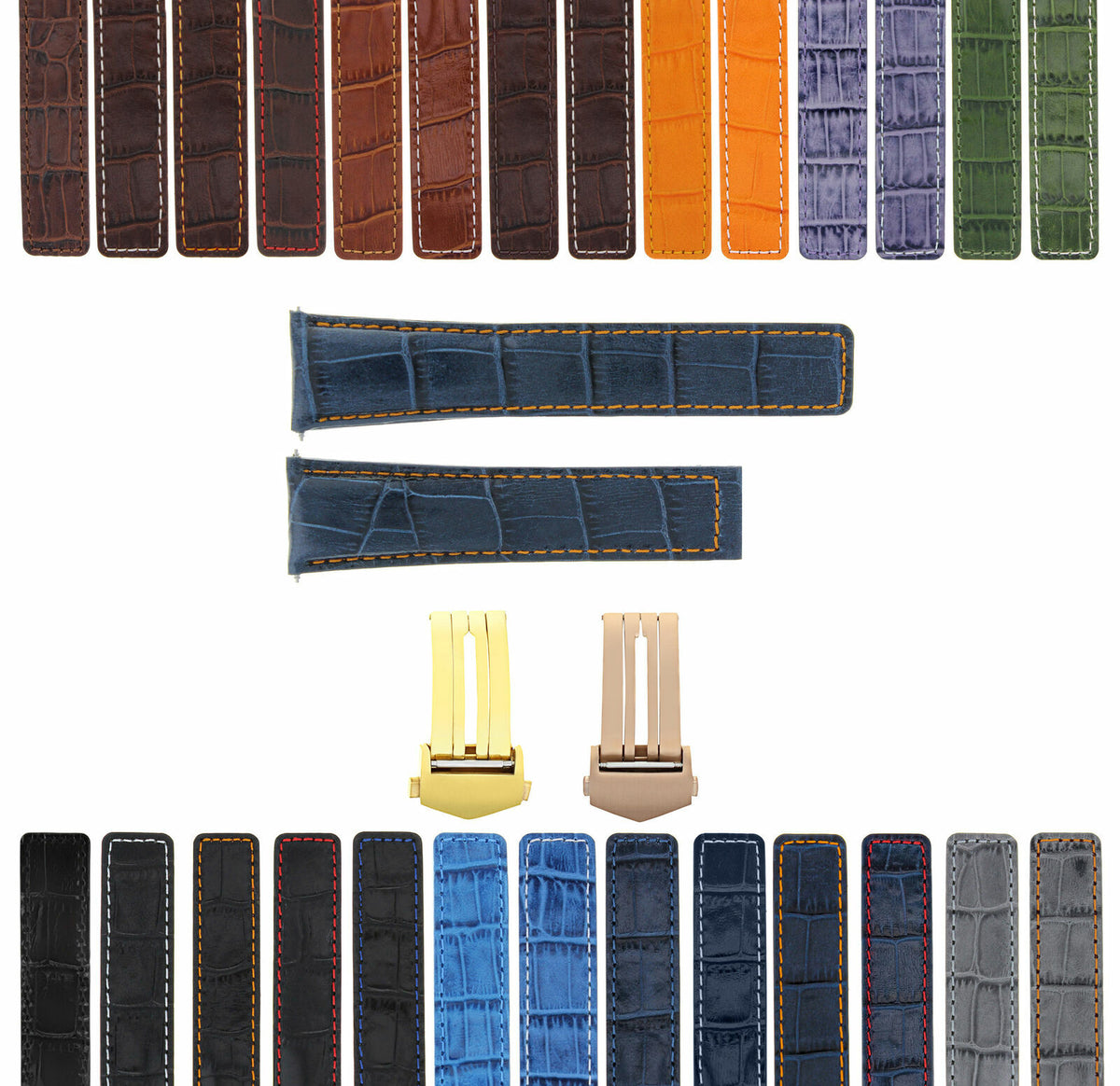 18-19-20-21-22MM LEATHER WATCH BAND STRAP CLASP FOR TAG HEUER CARRERA GOLD ROSE, Blue with Orange Stitching