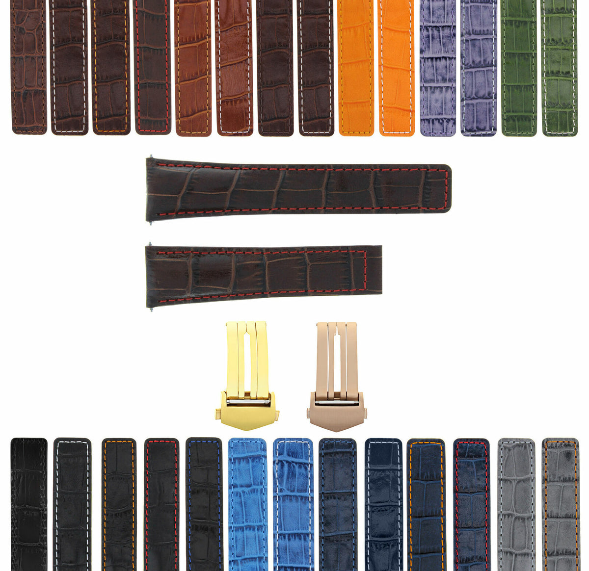 18-19-20-21-22MM LEATHER WATCH BAND STRAP CLASP FOR TAG HEUER CARRERA GOLD ROSE, Brown with Red Stitching